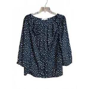 Ann Taylor Loft black & white ruffled blouse large